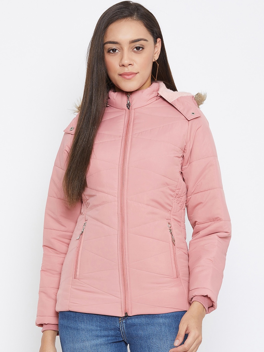 Spirit Women Peach-Coloured Solid Windcheater Padded Jacket