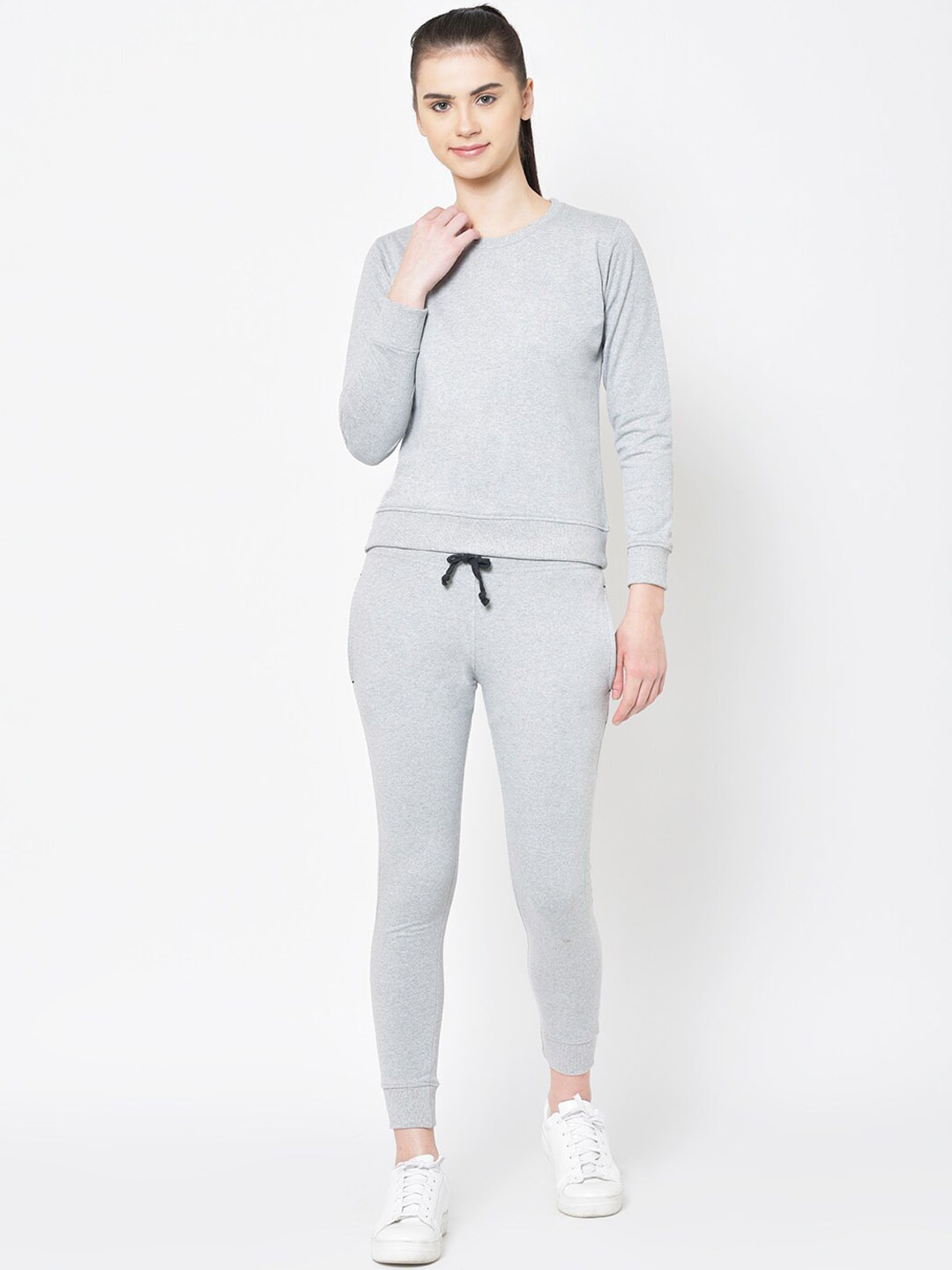 

American-Elm Women Grey Solid Slim Fit Track Suit