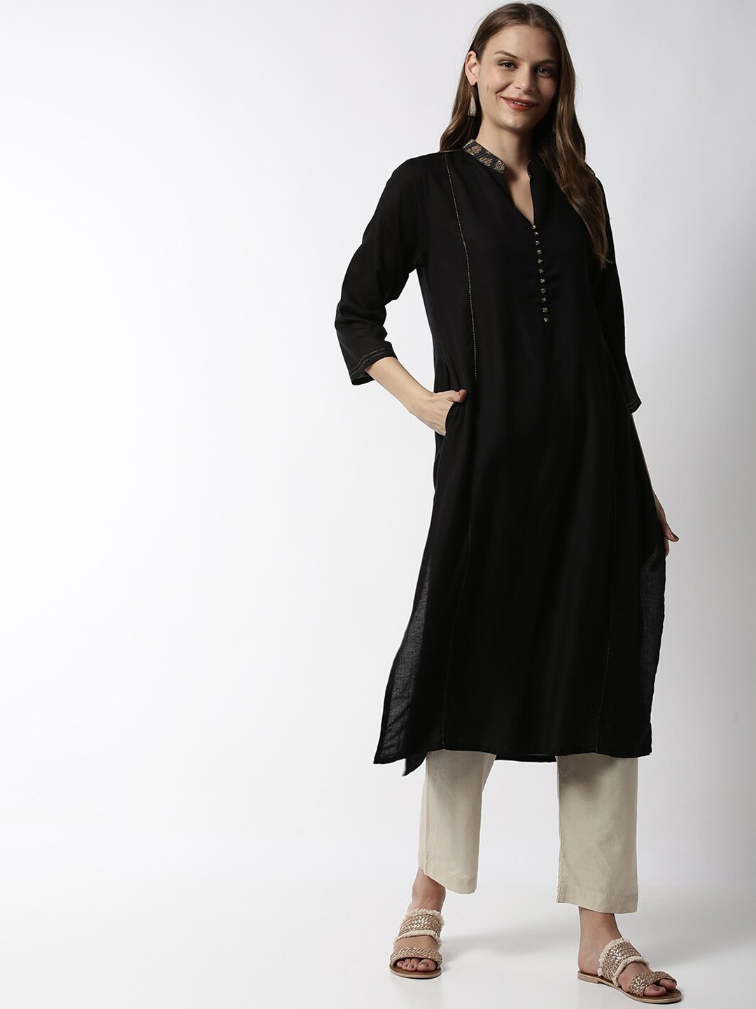 

Soch Women Black Solid A-Line Kurta