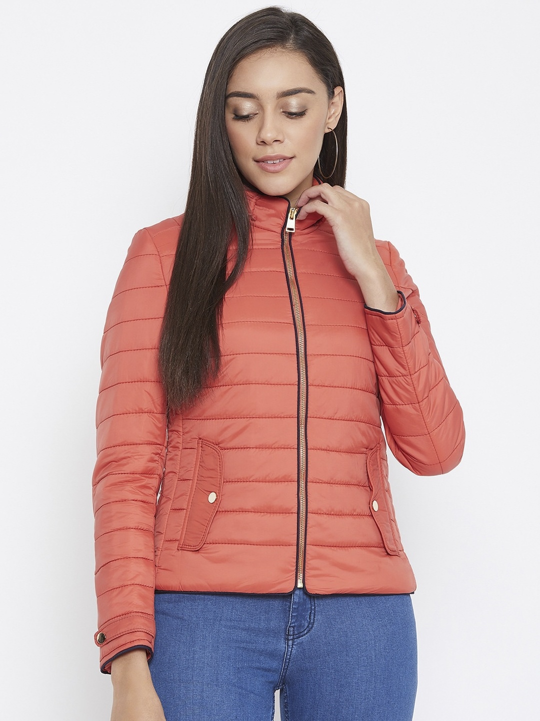 

Spirit Women Orange Solid Windcheater Puffer Jacket