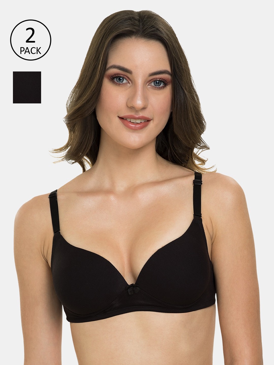 

Tweens Pack Of 2 Black Solid Non-Wired Lightly Padded T-shirt Bras TLW-415