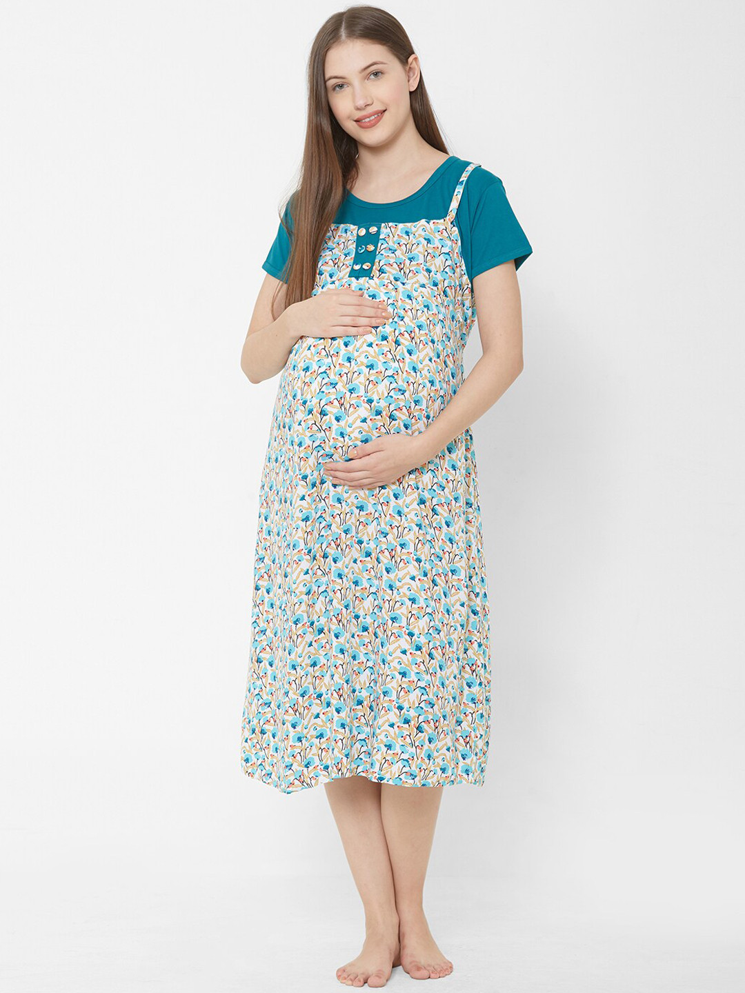 

Sweet Dreams Green & White Printed Maternity Nightdress