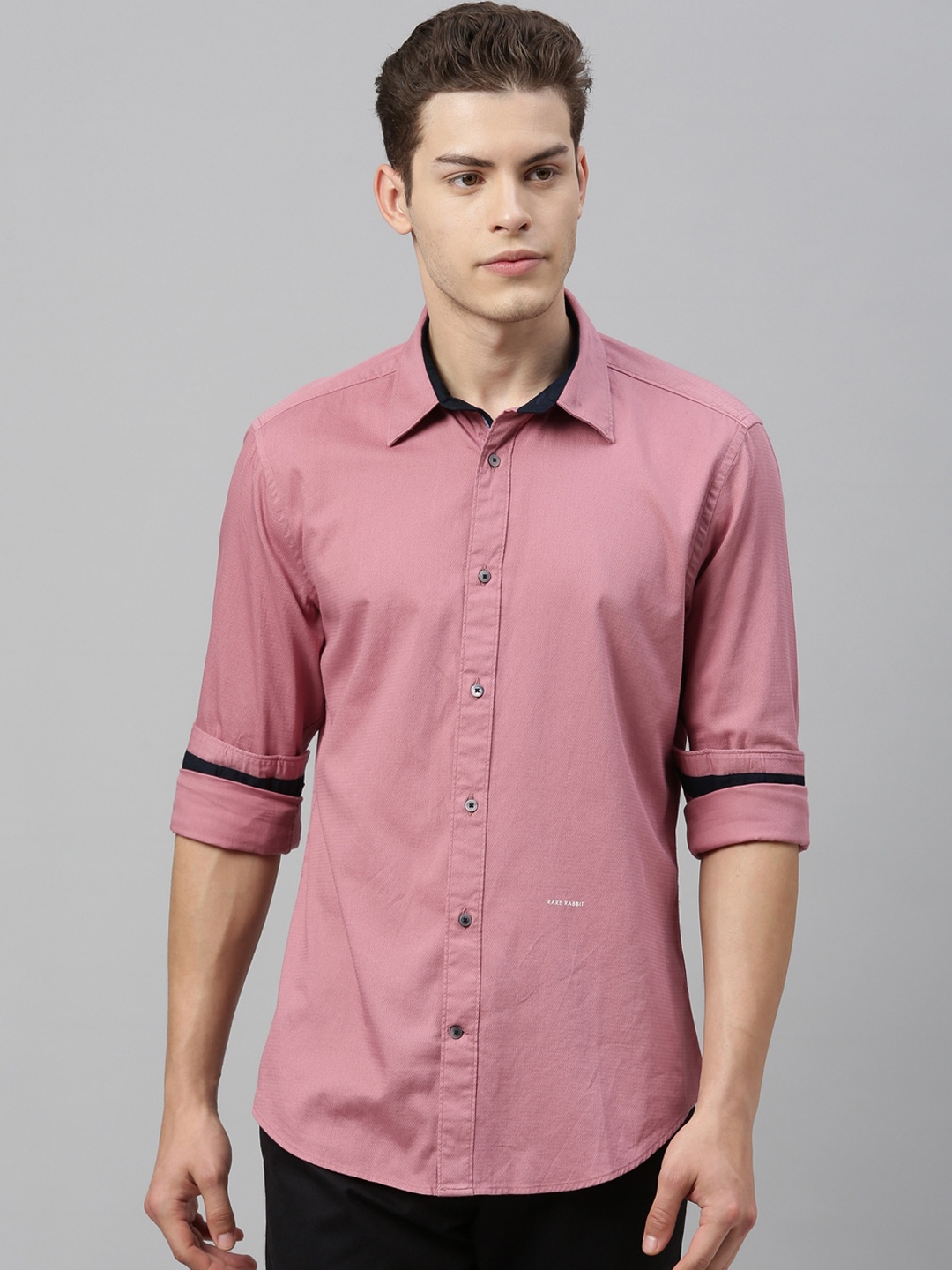 

RARE RABBIT Men Pink Tailored Fit Solid Casual Shirt