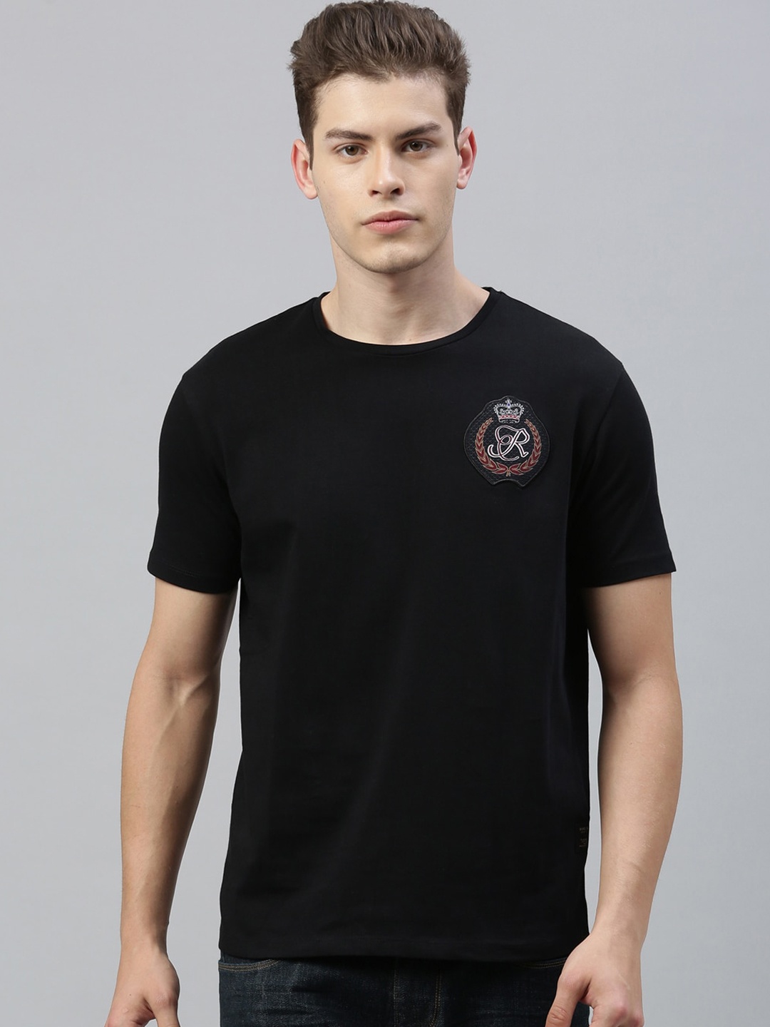 

RARE RABBIT Men Rings-4 Slim Fit Solid Polo Collar T-Shirt, Black