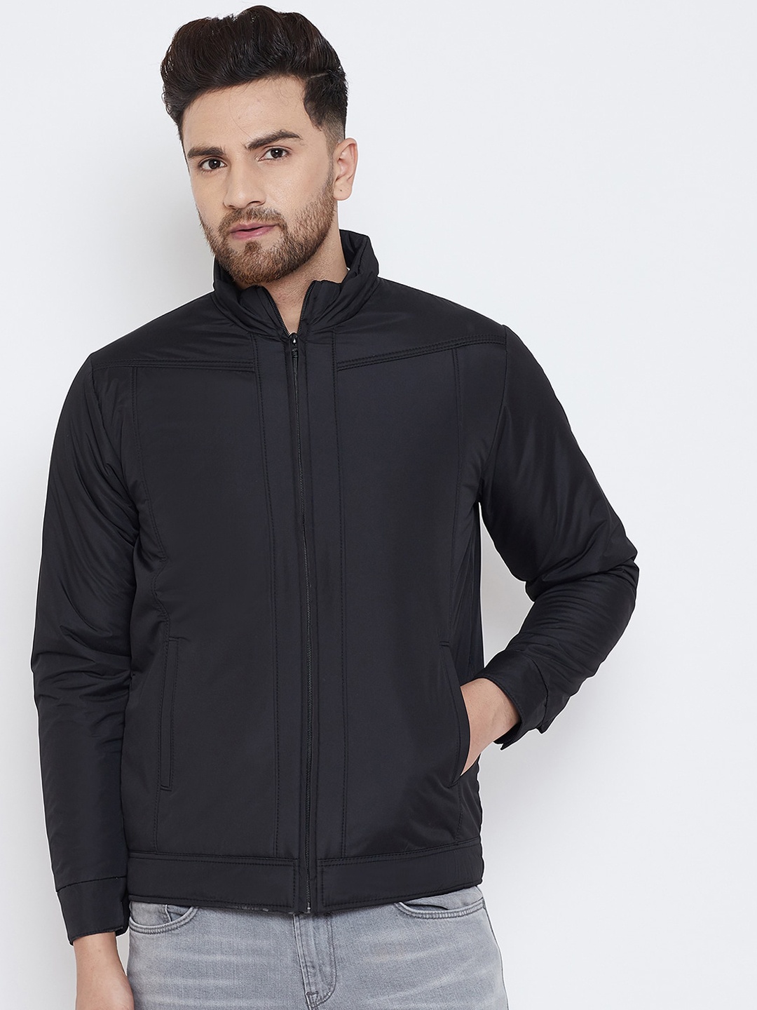 

Spirit Men Black Solid Windcheater Padded Jacket