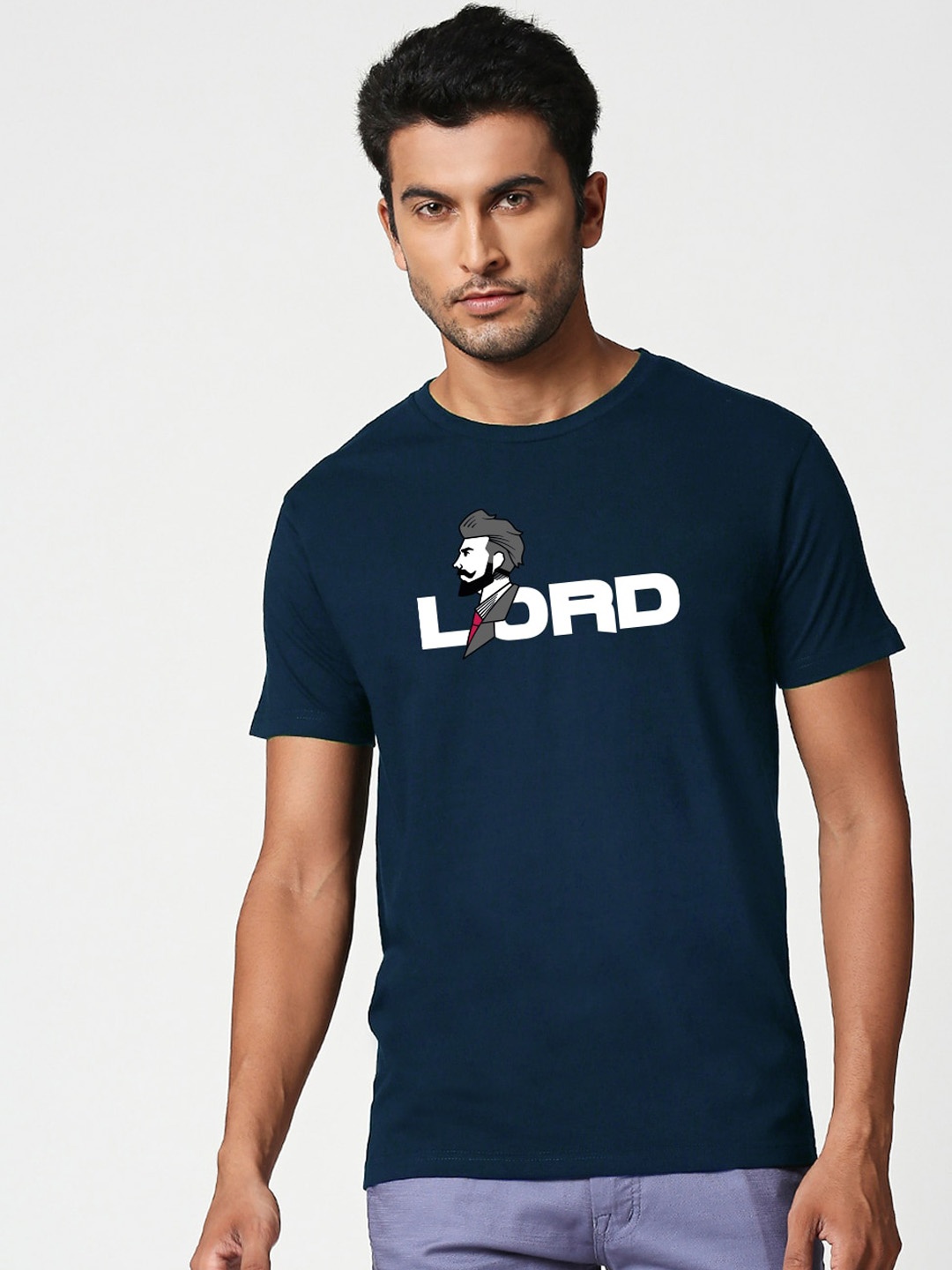 

Bewakoof Men Navy Blue Printed Round Neck T-shirt