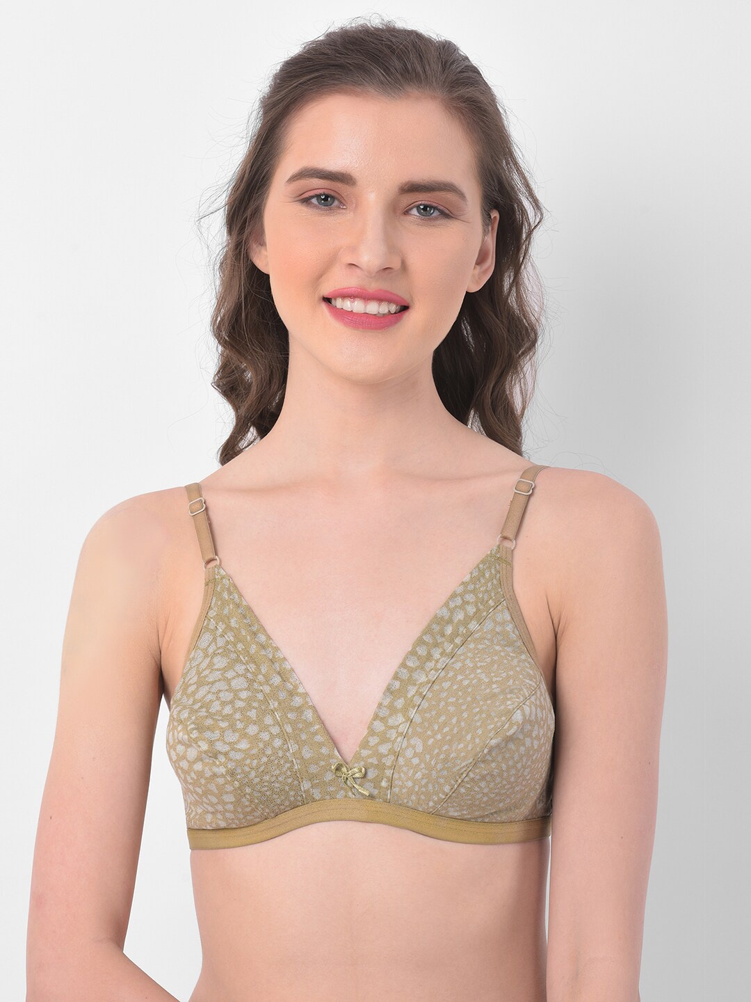 Clovia Green Printed Non-Wired Non Padded Plunge Bra BR1595H1132B