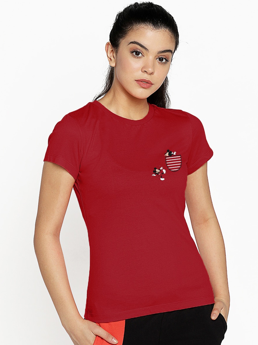

Bewakoof Women Red Solid Round Neck T-shirt