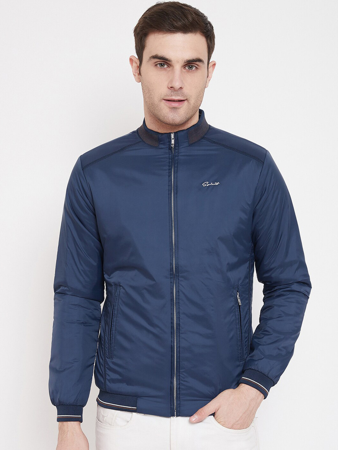 

Spirit Men Blue Solid Windcheater Bomber