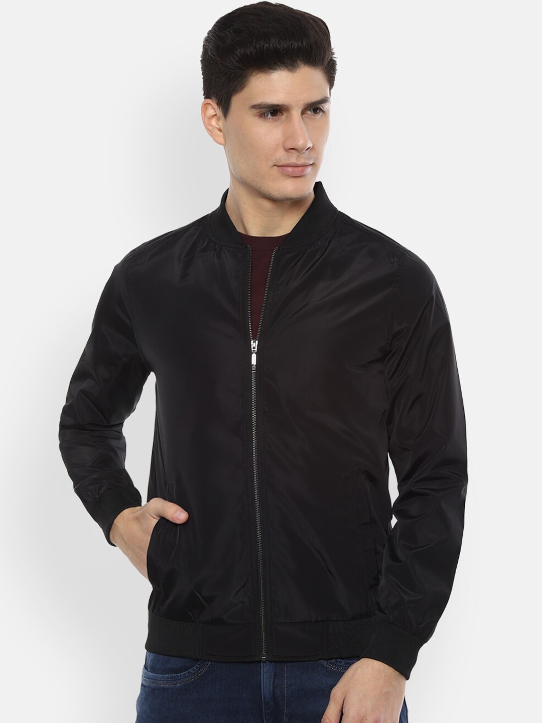 

V Dot Men Black Solid Bomber