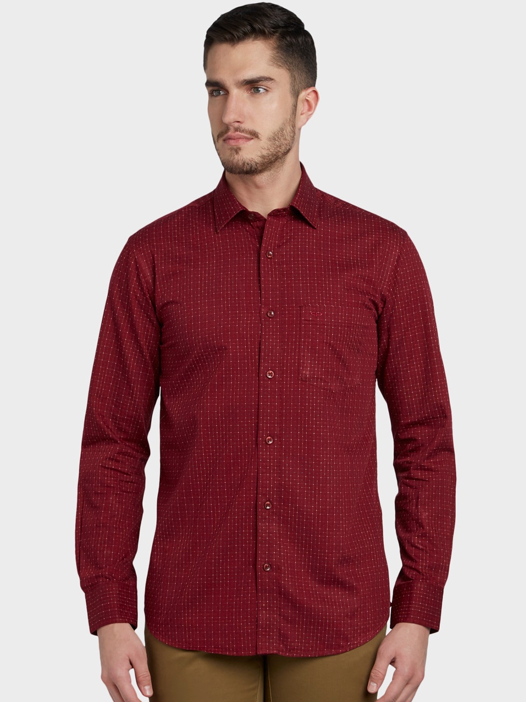 

ColorPlus Men Red Tailored Fit Checked Casual Shirt