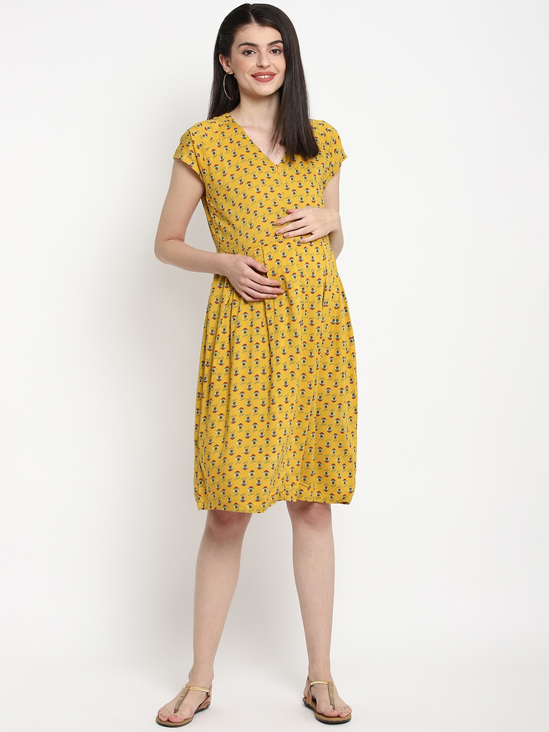 

The Vanca Women Yellow & Red Printed Maternity Dress