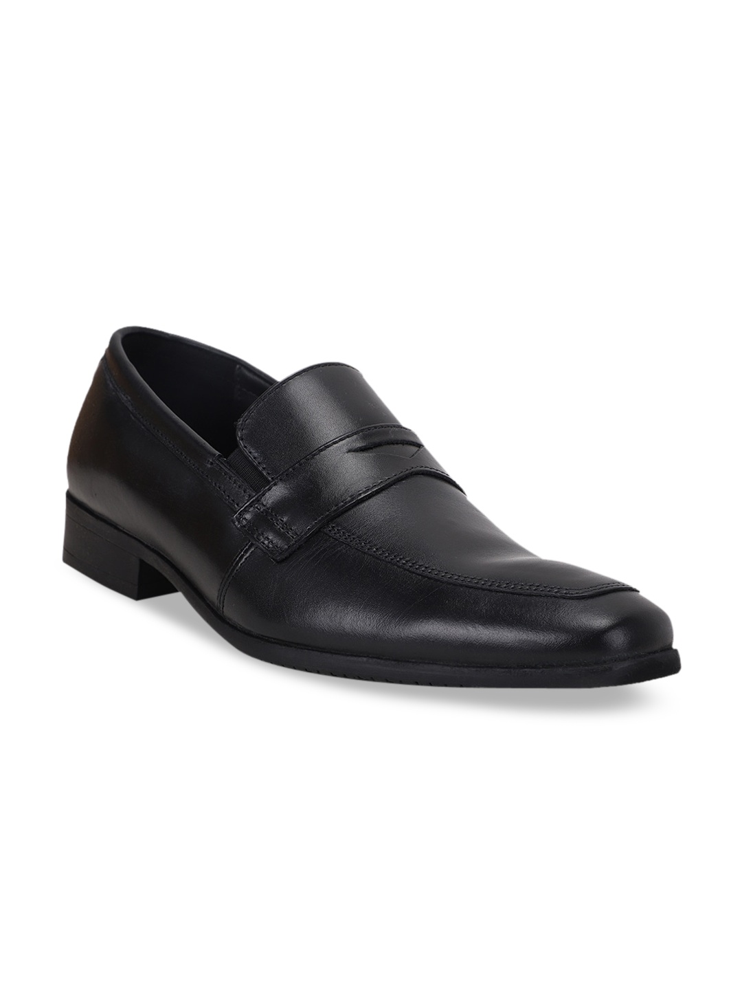 

Bata Men Black Solid Leather Loafers