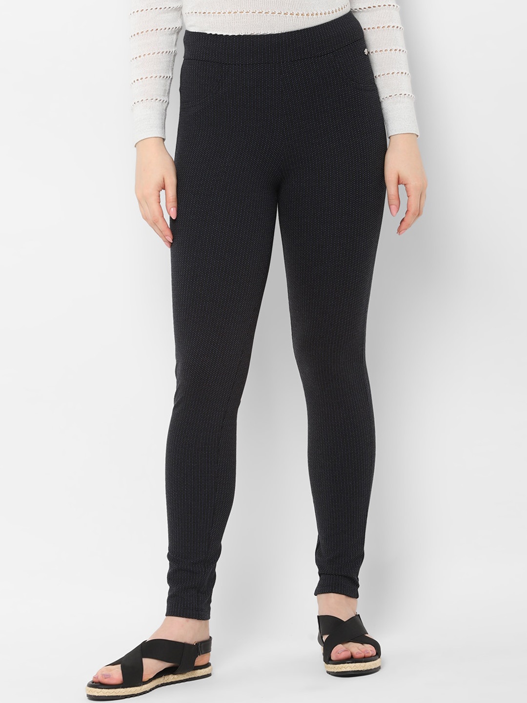 

Allen Solly Woman Women Black & Blue Regular Fit Printed Trousers