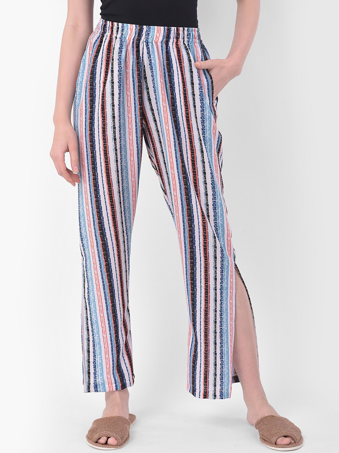

Clovia Women Off-White & Blue Striped Lounge Pants LB0183P19