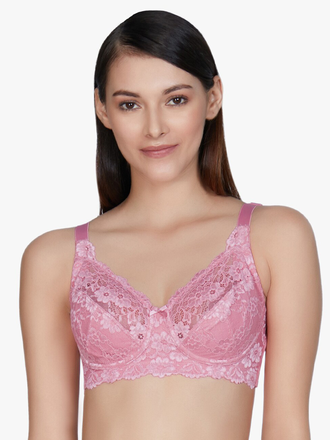 

Amante Non Padded Wirefree Cotton Support Lace Bra - BRA75101, Pink