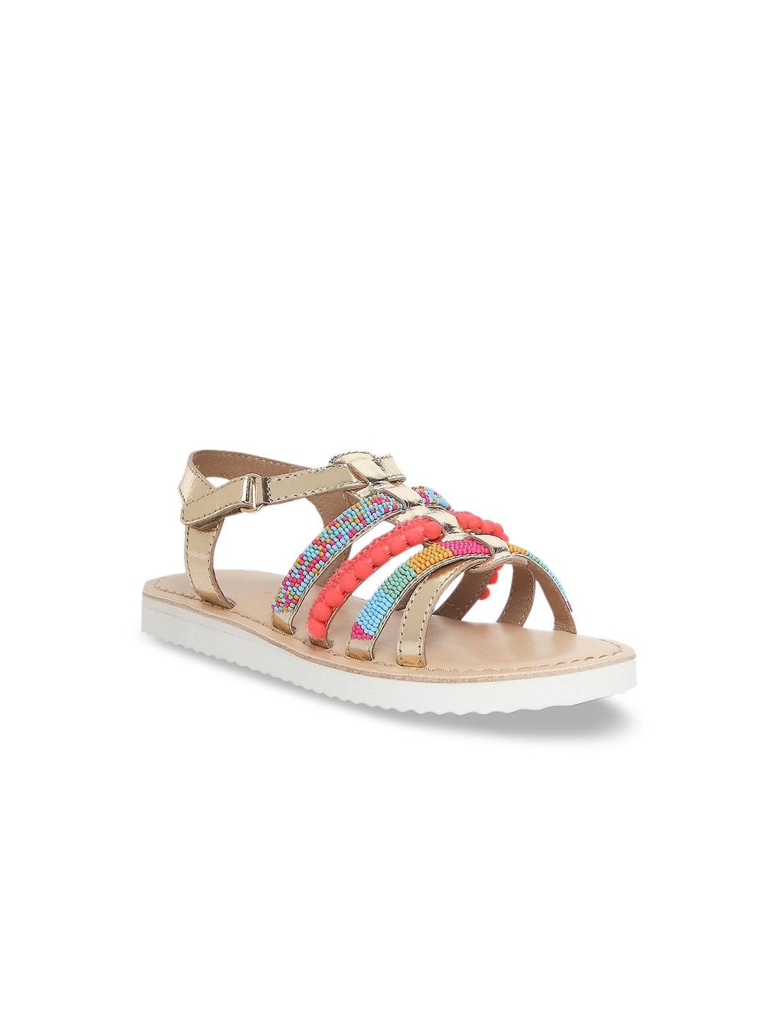 

Aria Nica Girls Multicoloured Colourblocked Leather Open Toe Flats, Multi