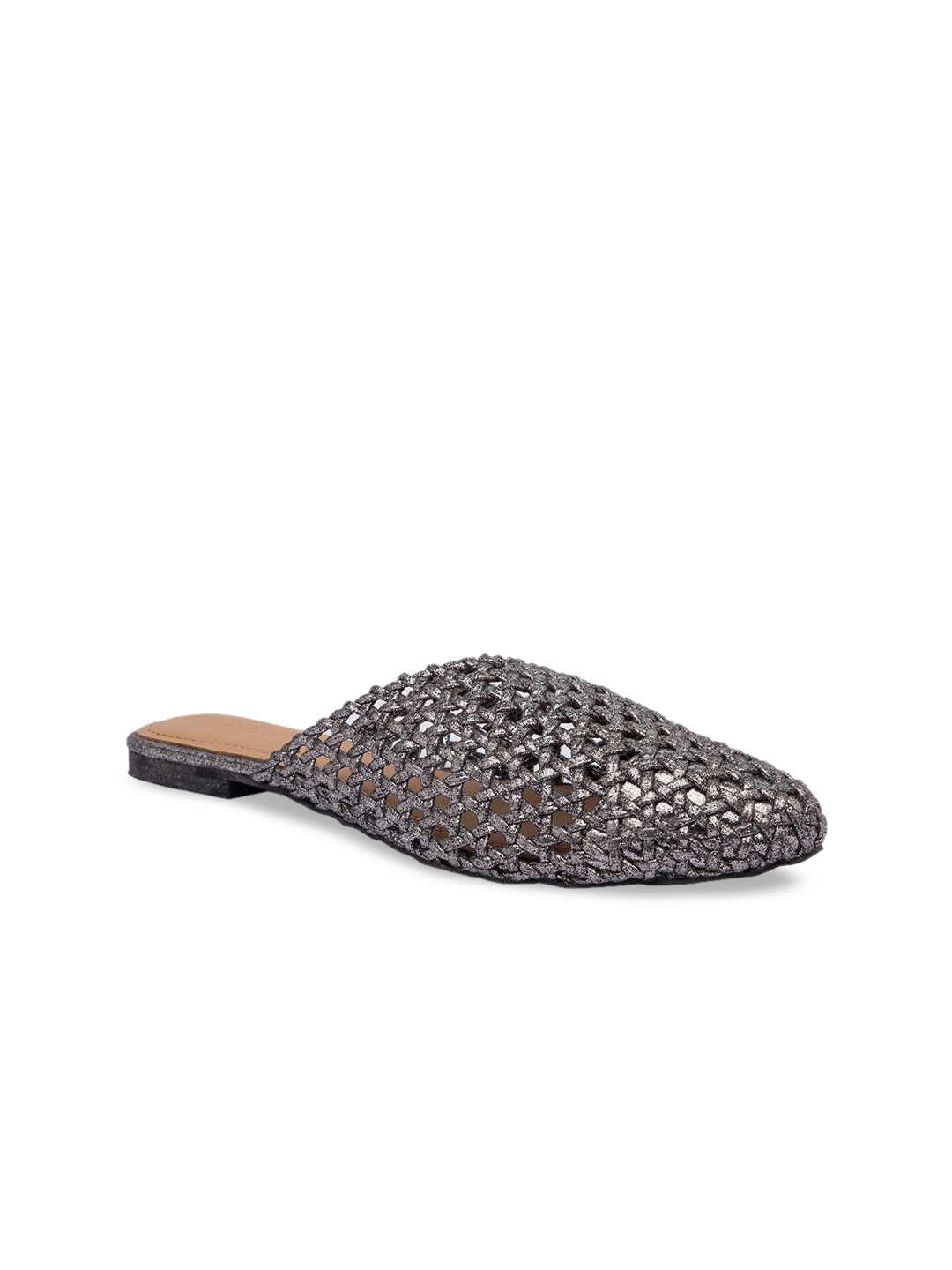 

Rocia Women Gunmetal-Toned Woven Design Mules, Metallic