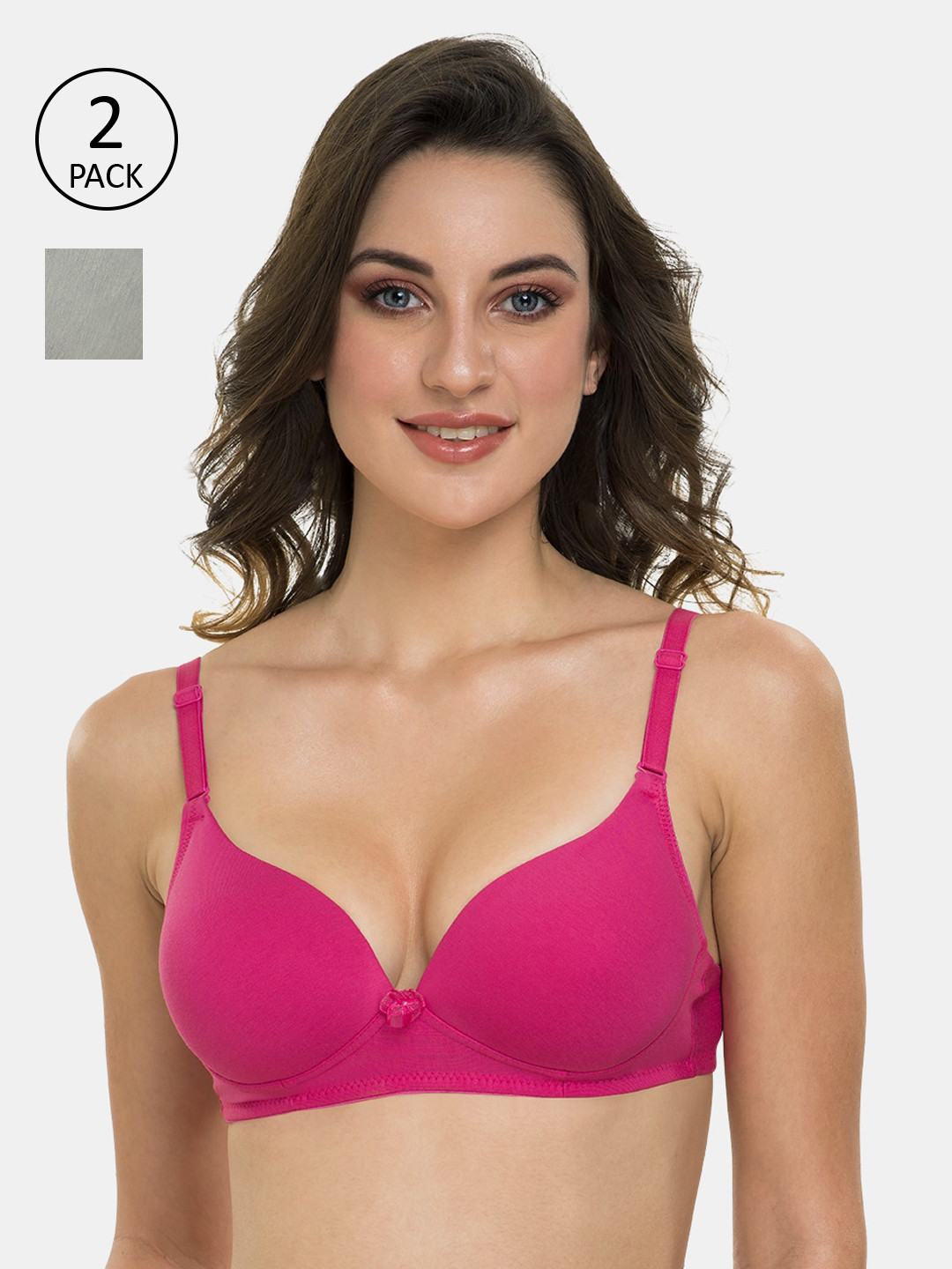 

Tweens Pack Of 2 Solid Underwired Lightly Padded Everyday Bra TLW-419-RSP-2PC-GRY, Pink