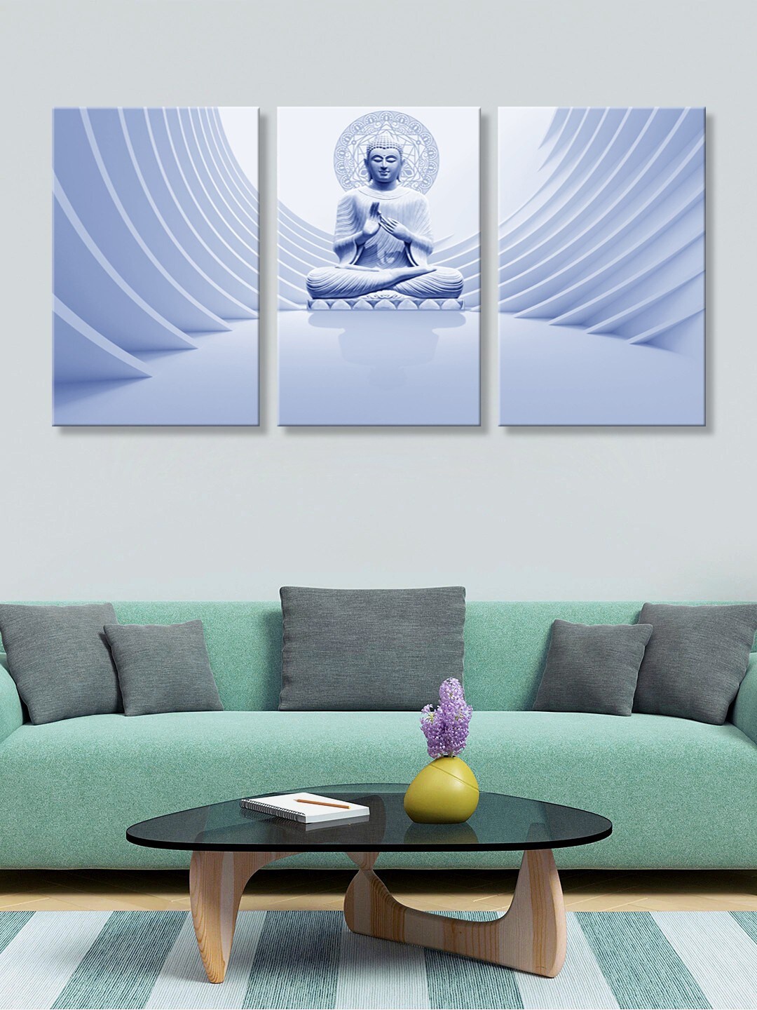 

999Store Set of 3 Blue & White Lord Buddha Painting Wall Art