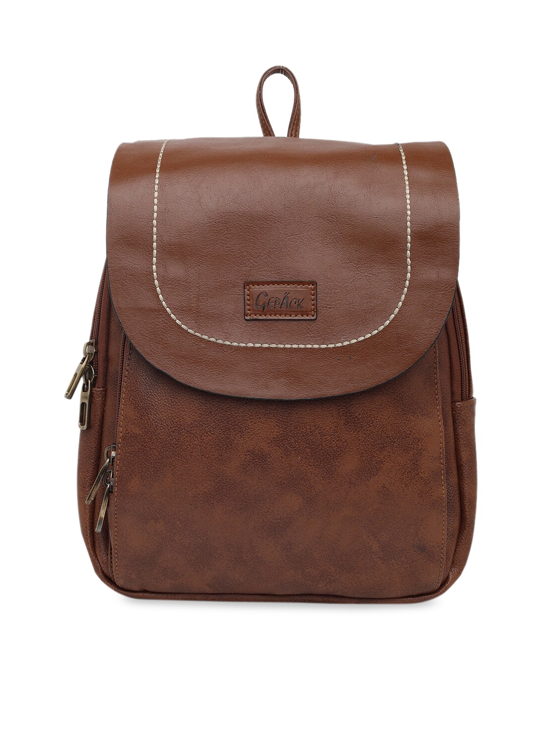 

GEPACK by BagsRUs Brown Solid Faux Leather 26 cm Backpack