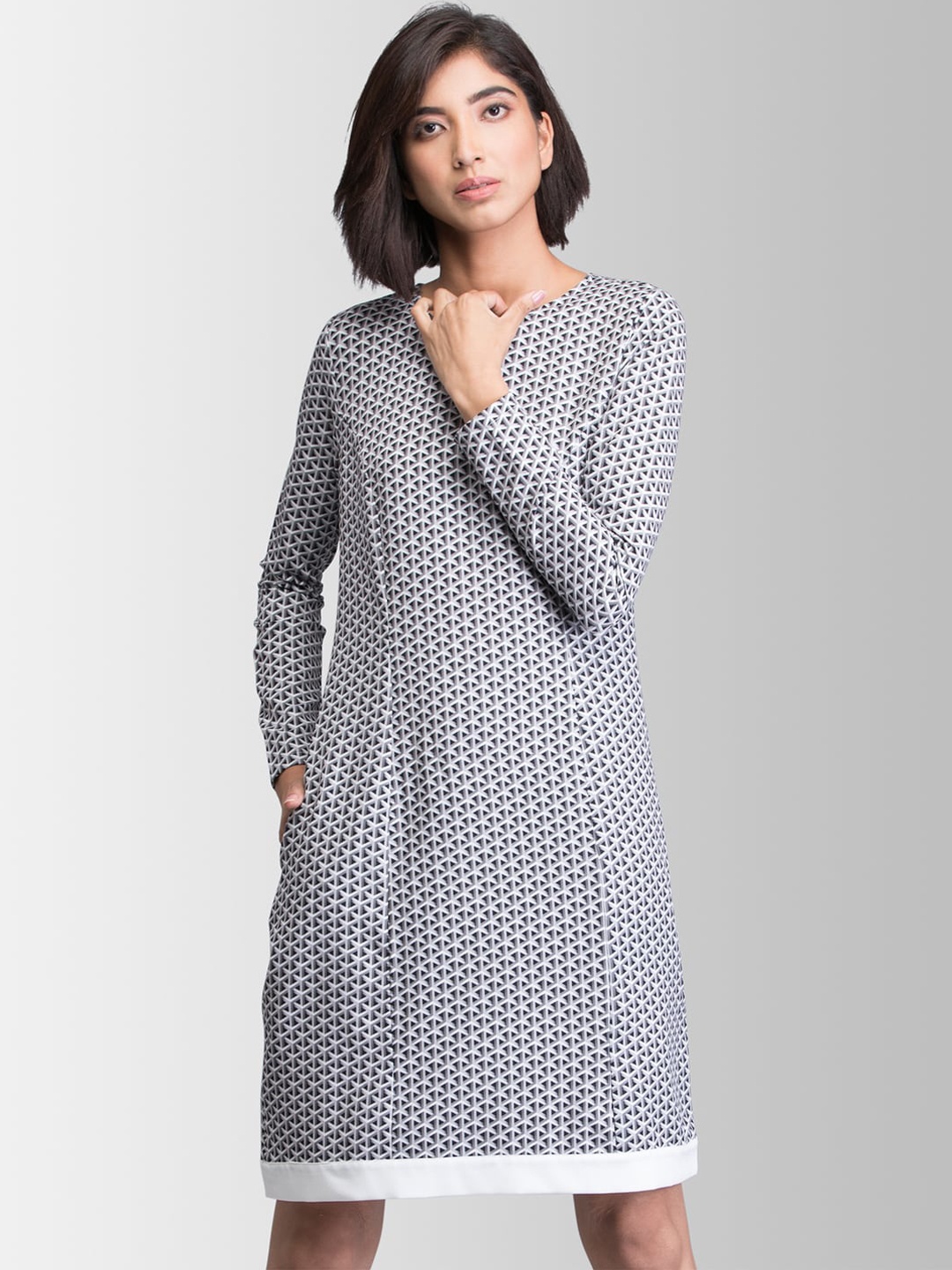 

FableStreet Women Grey Printed A-Line Dress