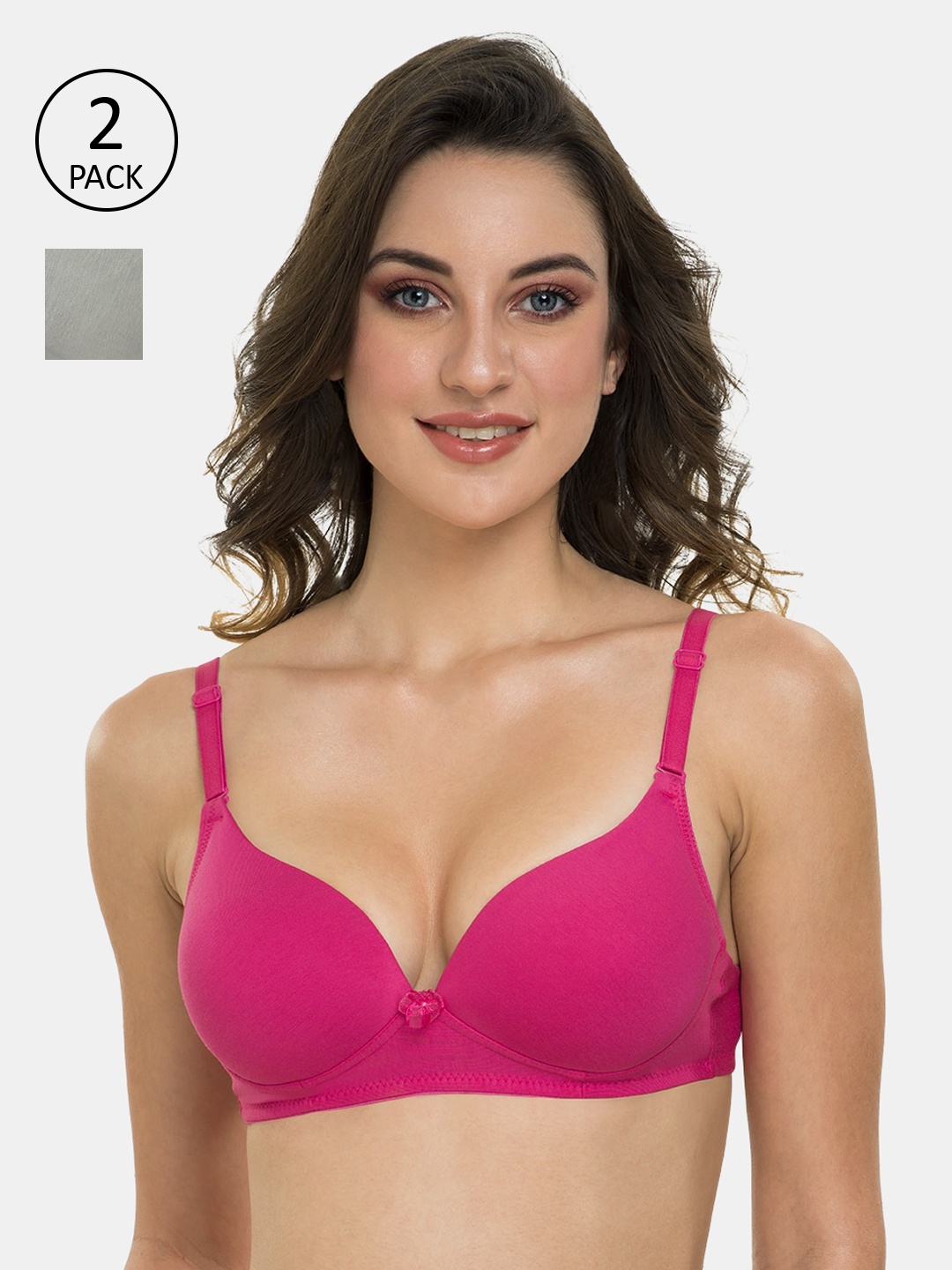 

Tweens Pack Of 2 Solid Non-Wired Lightly Padded Everyday Bra TLW-415-RSP-2PC-GRY, Pink