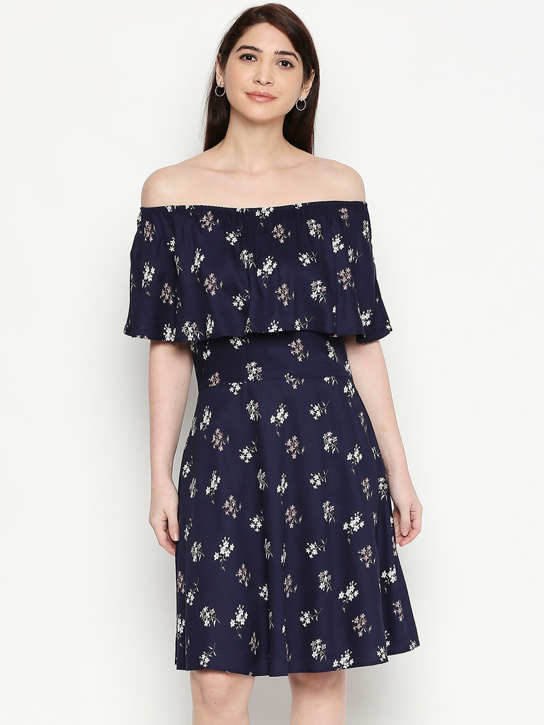 

Honey by Pantaloons Women Navy Blue Printed Fit and Flare Dress