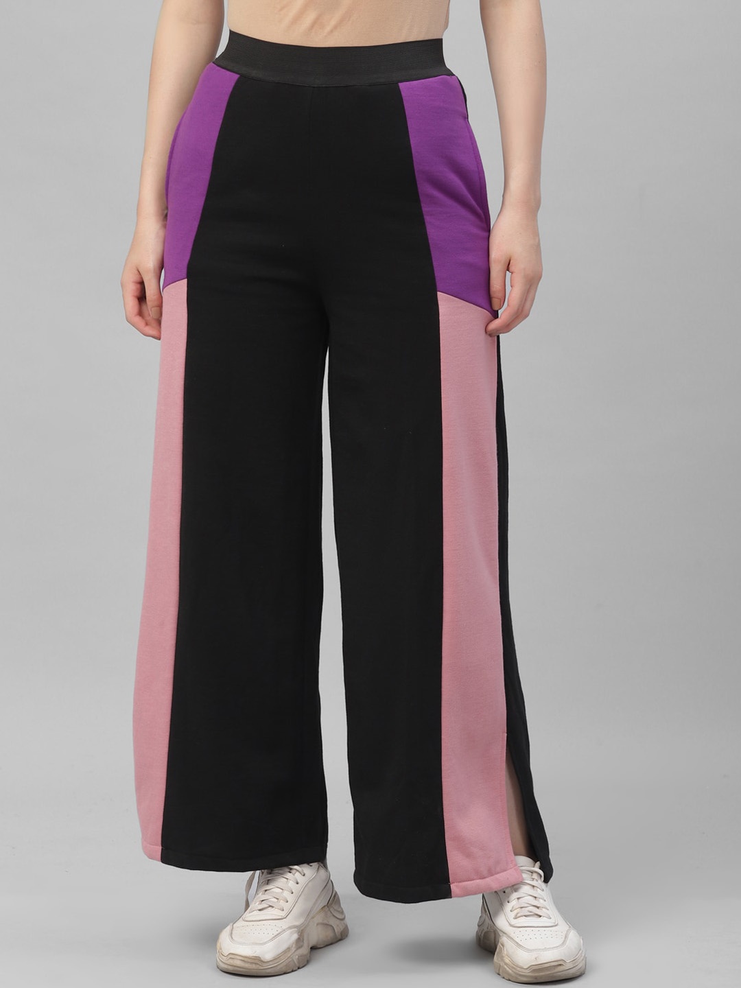 

Athena Women Black & Pink Colourblocked Boot-Cut Track Pants