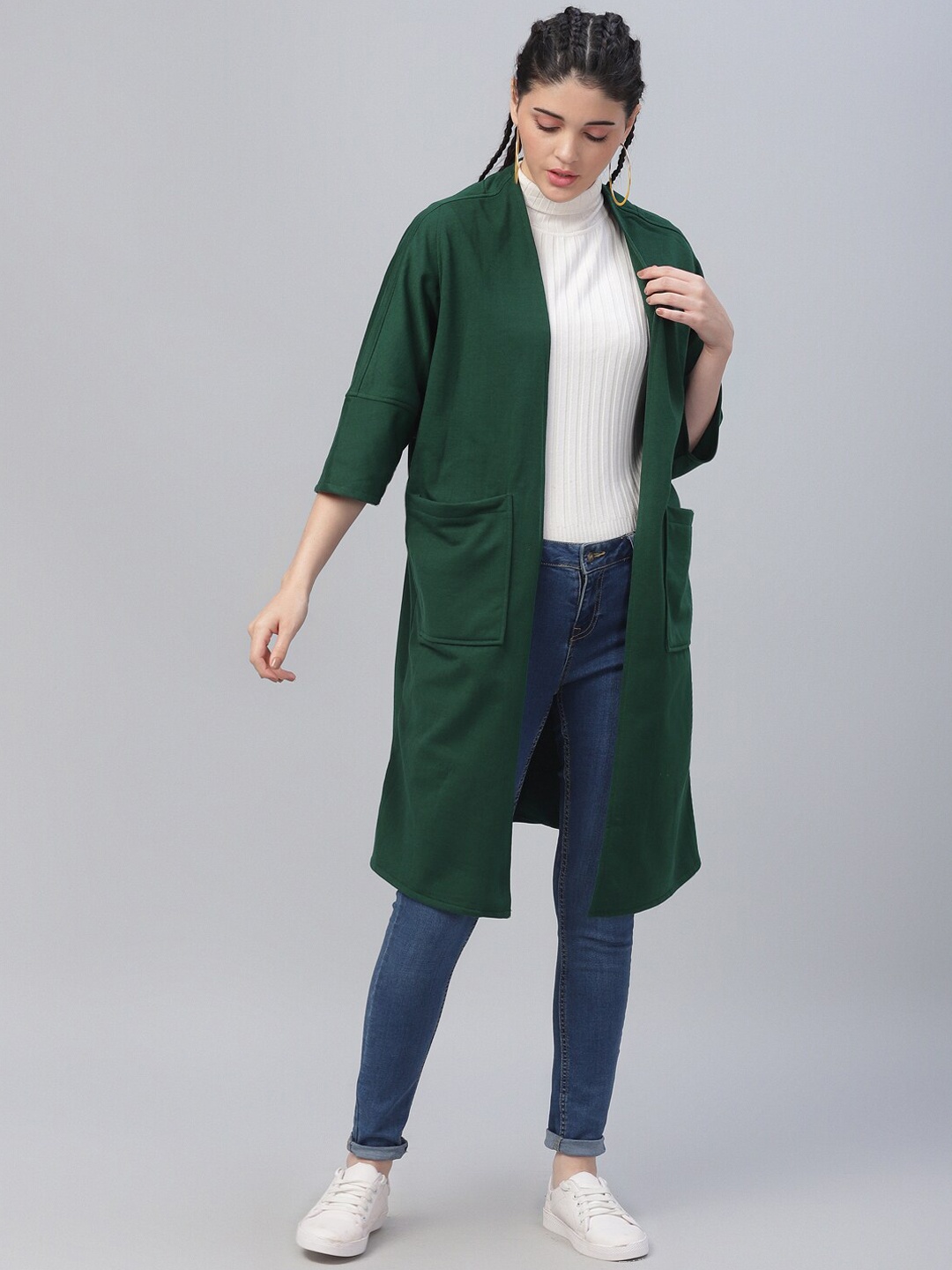 

Athena Women Green Solid Open Front Shrug