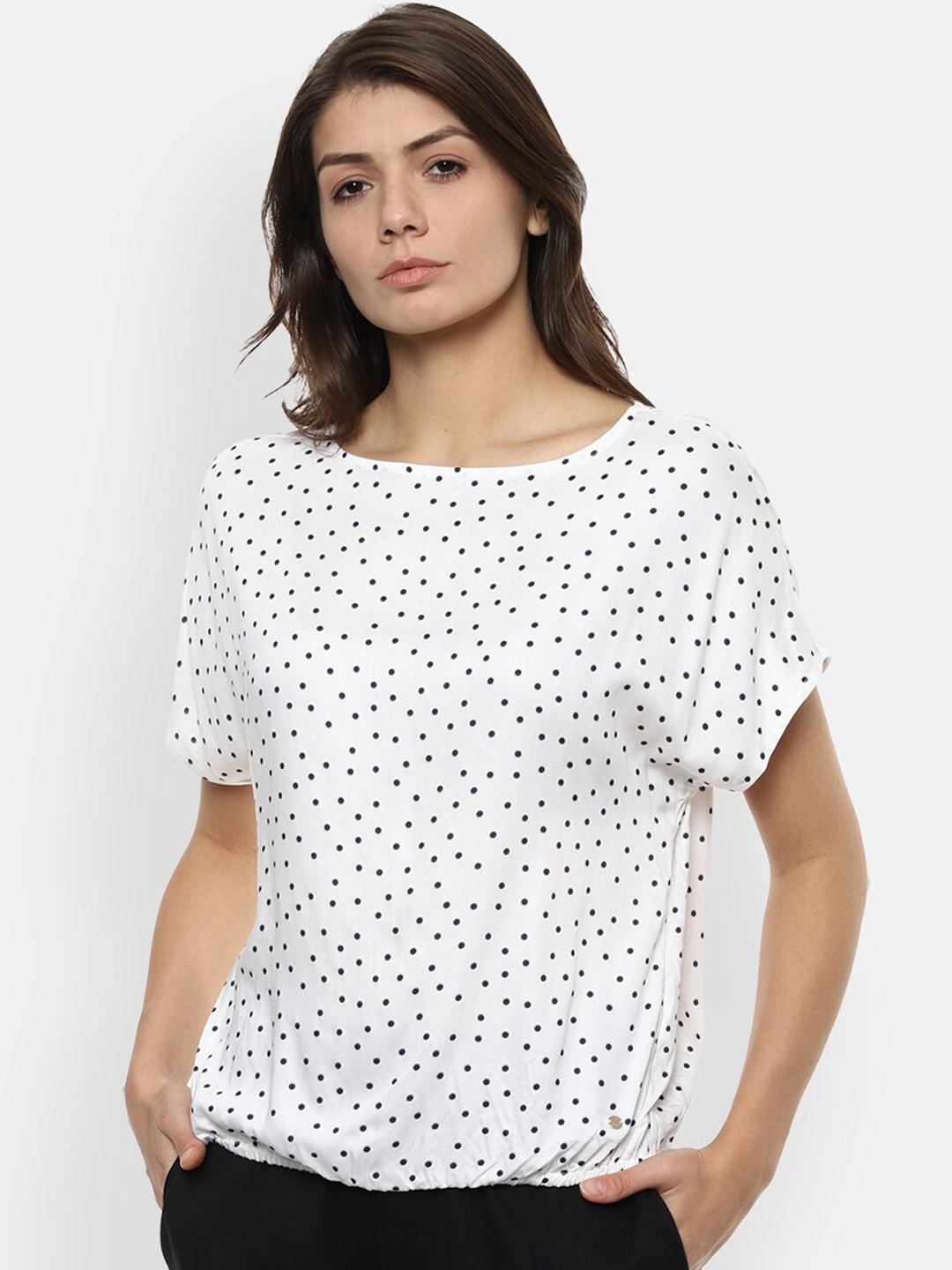 

Van Heusen Woman White & Black Extended Sleeves Blouson Top
