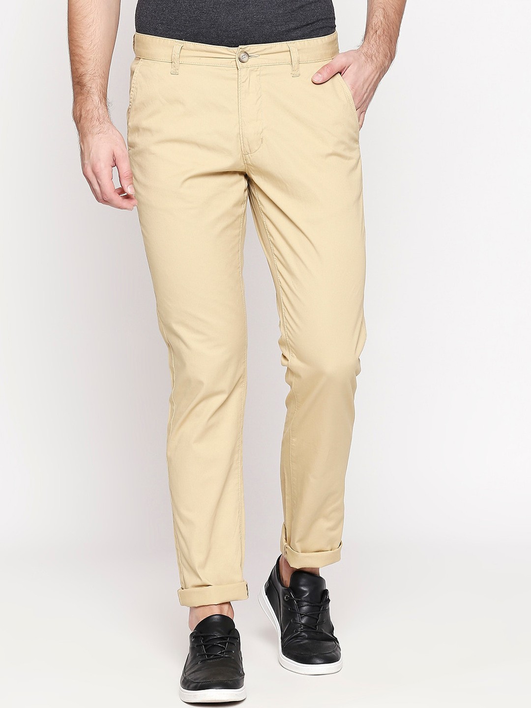 

Spiritus by pantaloons Men Beige Slim Fit Solid Regular Trousers