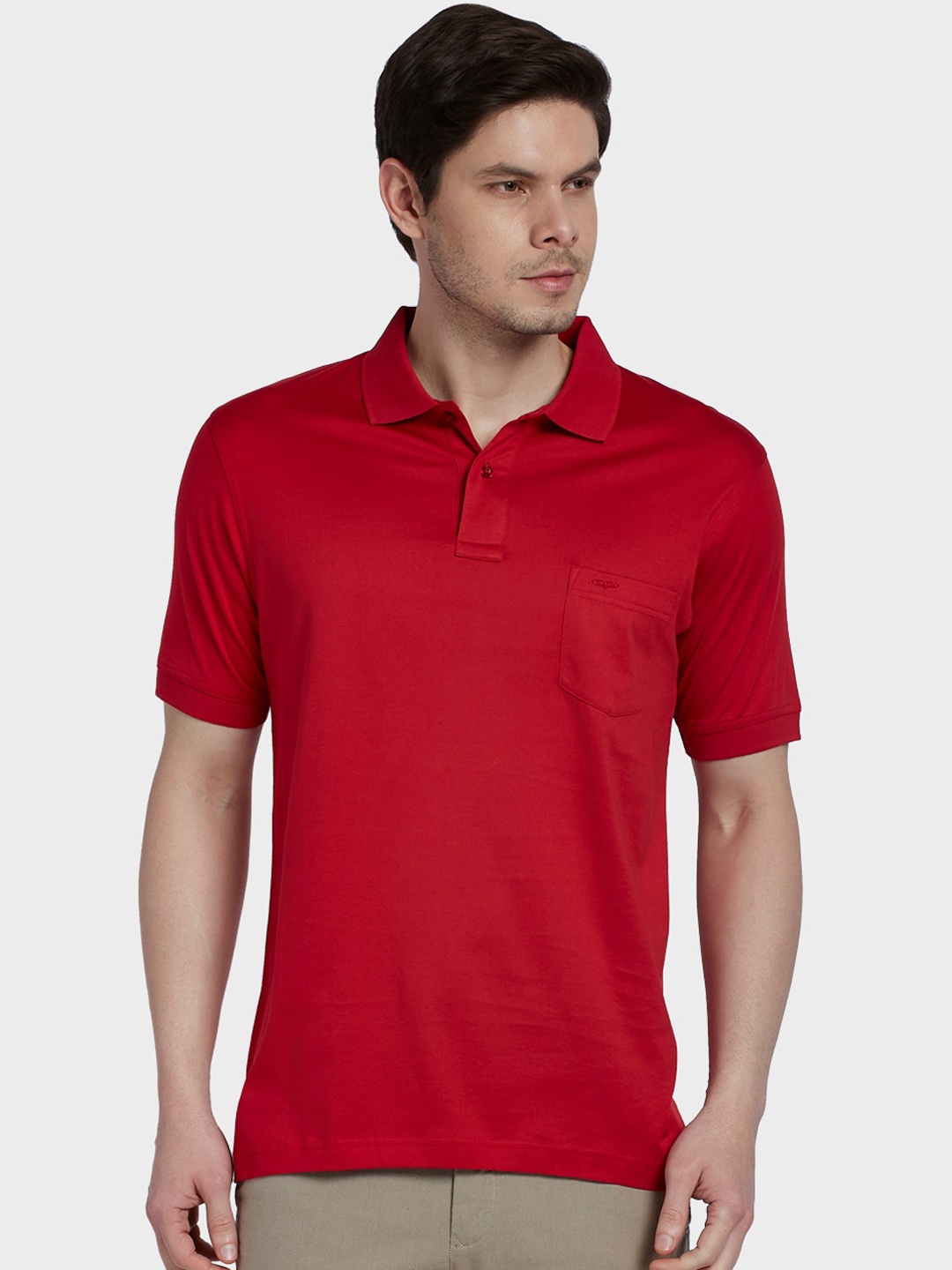 

ColorPlus Men Red Solid Polo Collar T-shirt