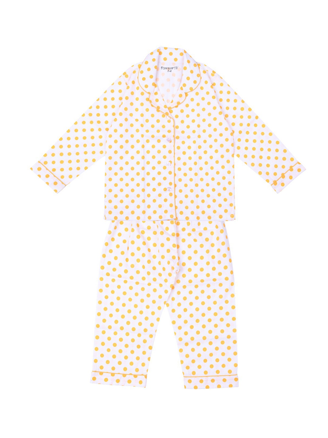 

FUNKRAFTS Girls White & Yellow Printed Night suit