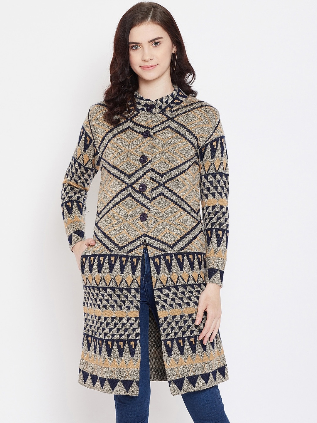 

Zigo Women Multicoloured Self Design Cardigan Sweater, Multi