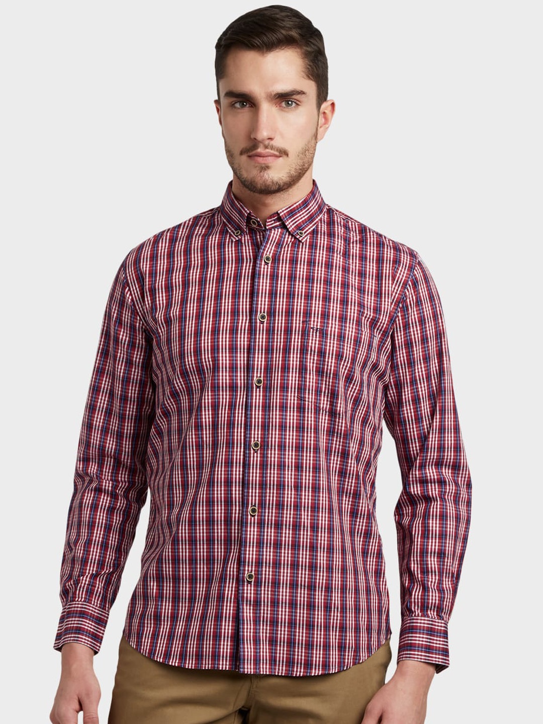 

ColorPlus Men Red Manhattan Tailored Fit Checked Casual Shirt
