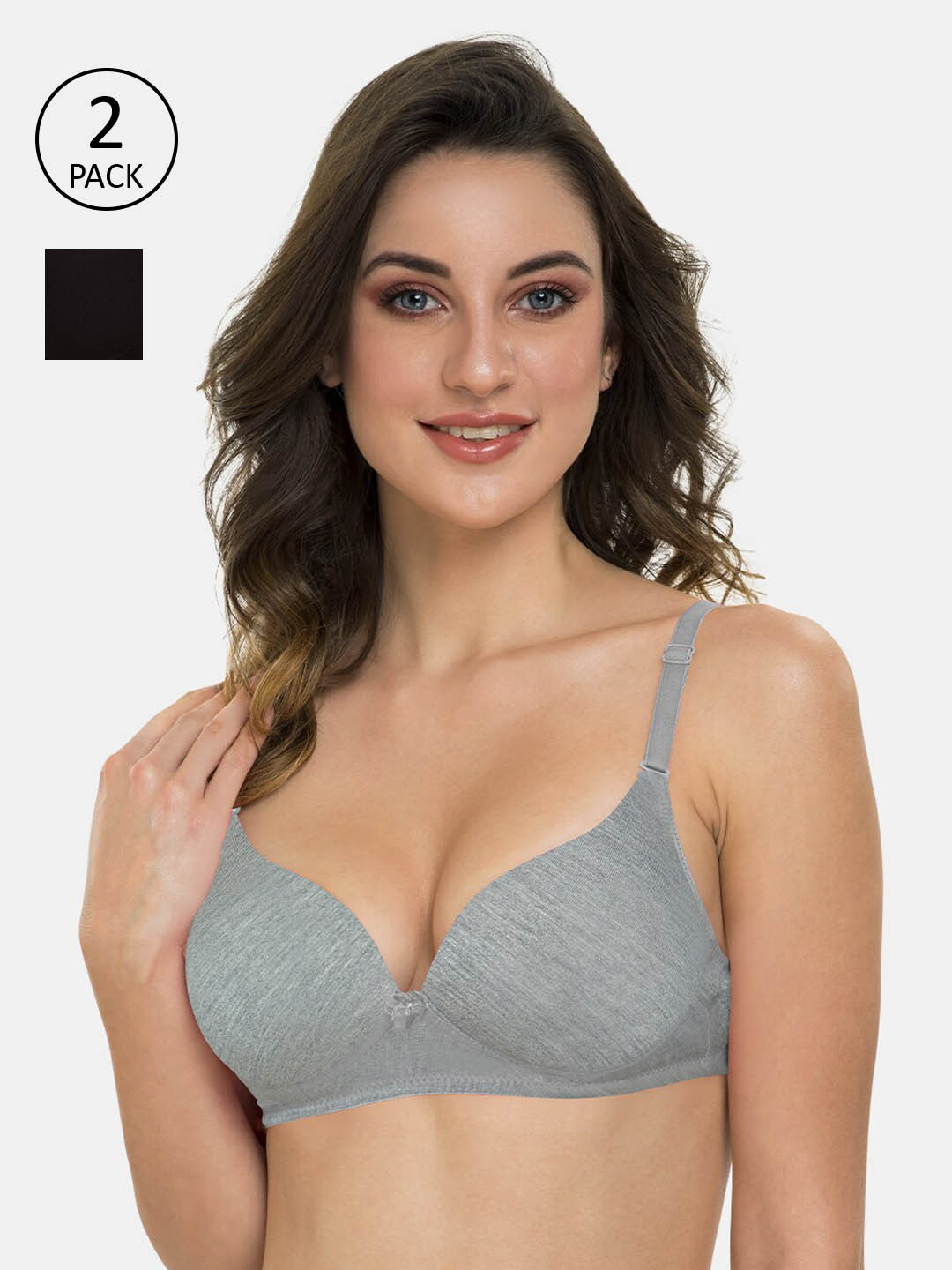

Tweens Pack of 2 Solid Non-Wired Lightly Padded Everyday Bra TLW-415, Grey