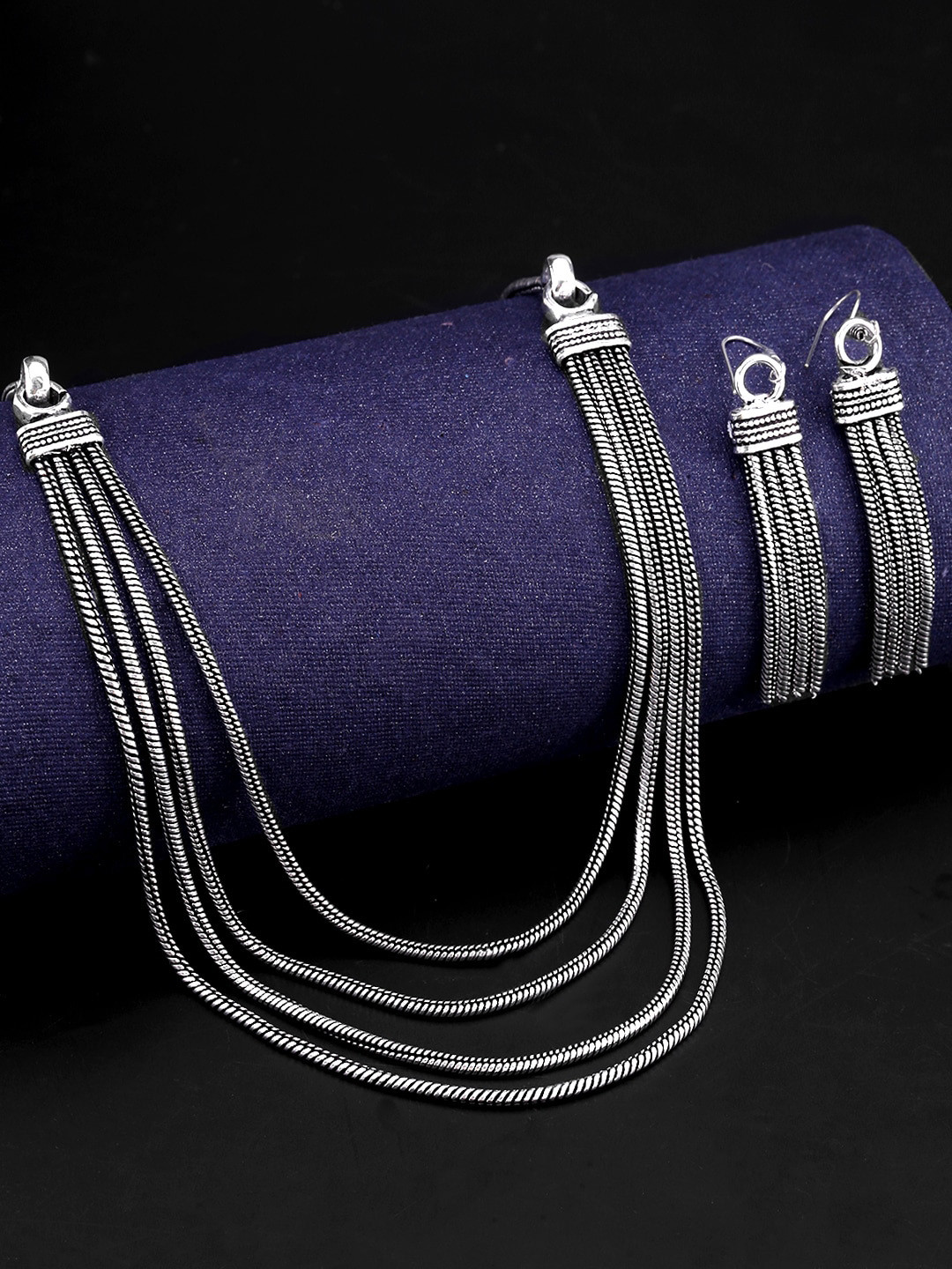 

Yellow Chimes Oxidised Silver-Plated Multilayered Jewellery Set