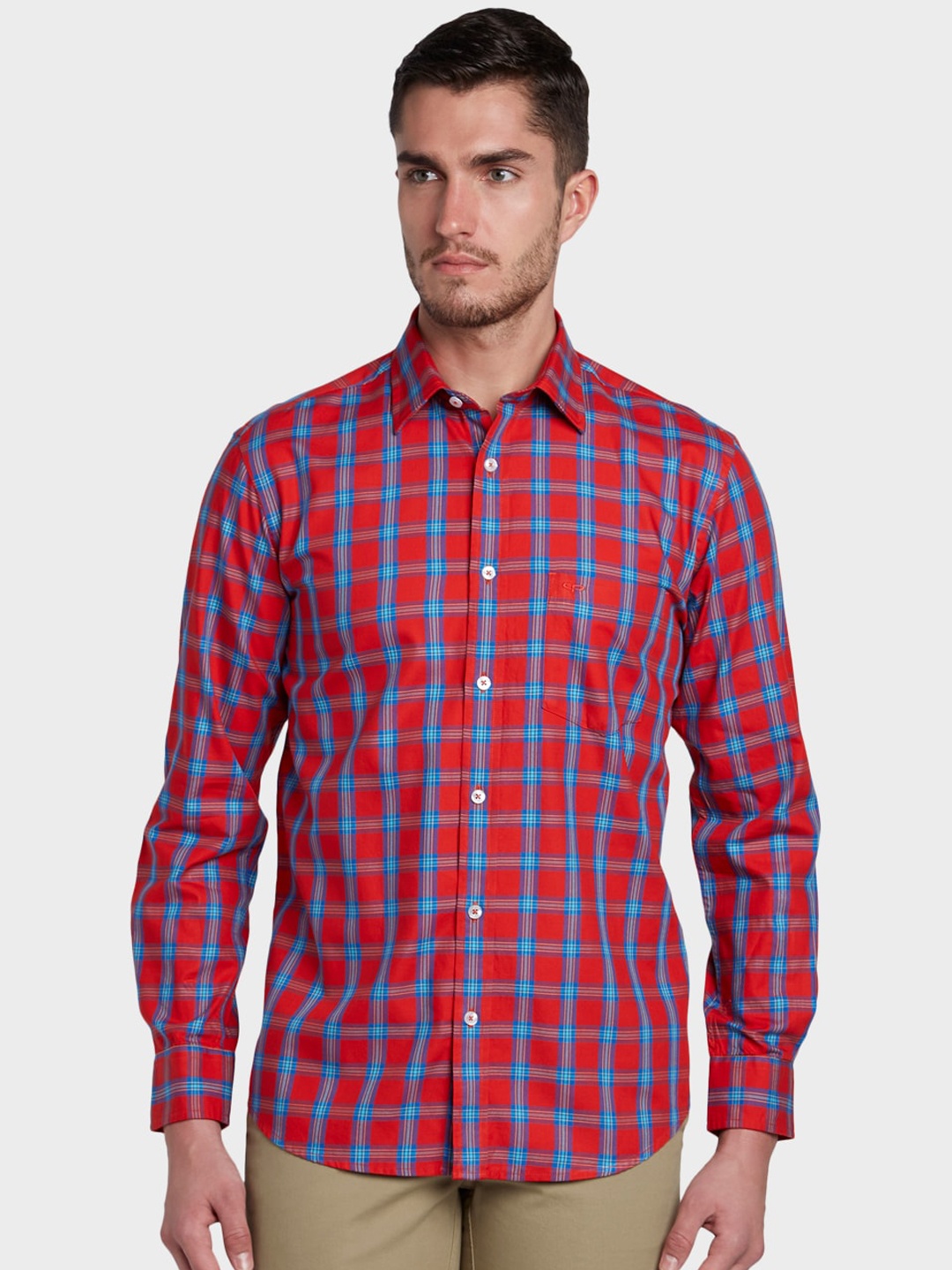 

ColorPlus Men Red & Blue Tailored Fit Checked Casual Shirt