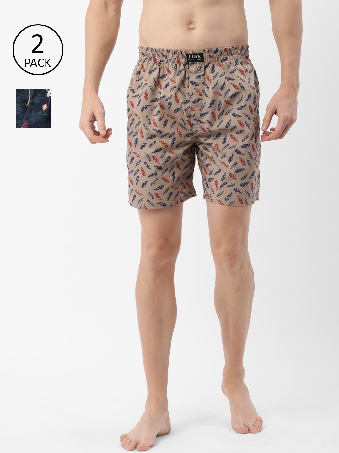 

Llak Jeans Men Pack of 2 Relaxed Fit Printed Pure Cotton Boxers 5-6-SP, Navy blue