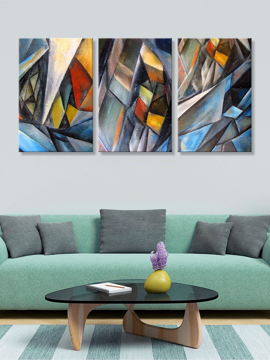 

999Store Set of 3 Multicoloured Abstract HD Canvas Wall Paintings, Multi