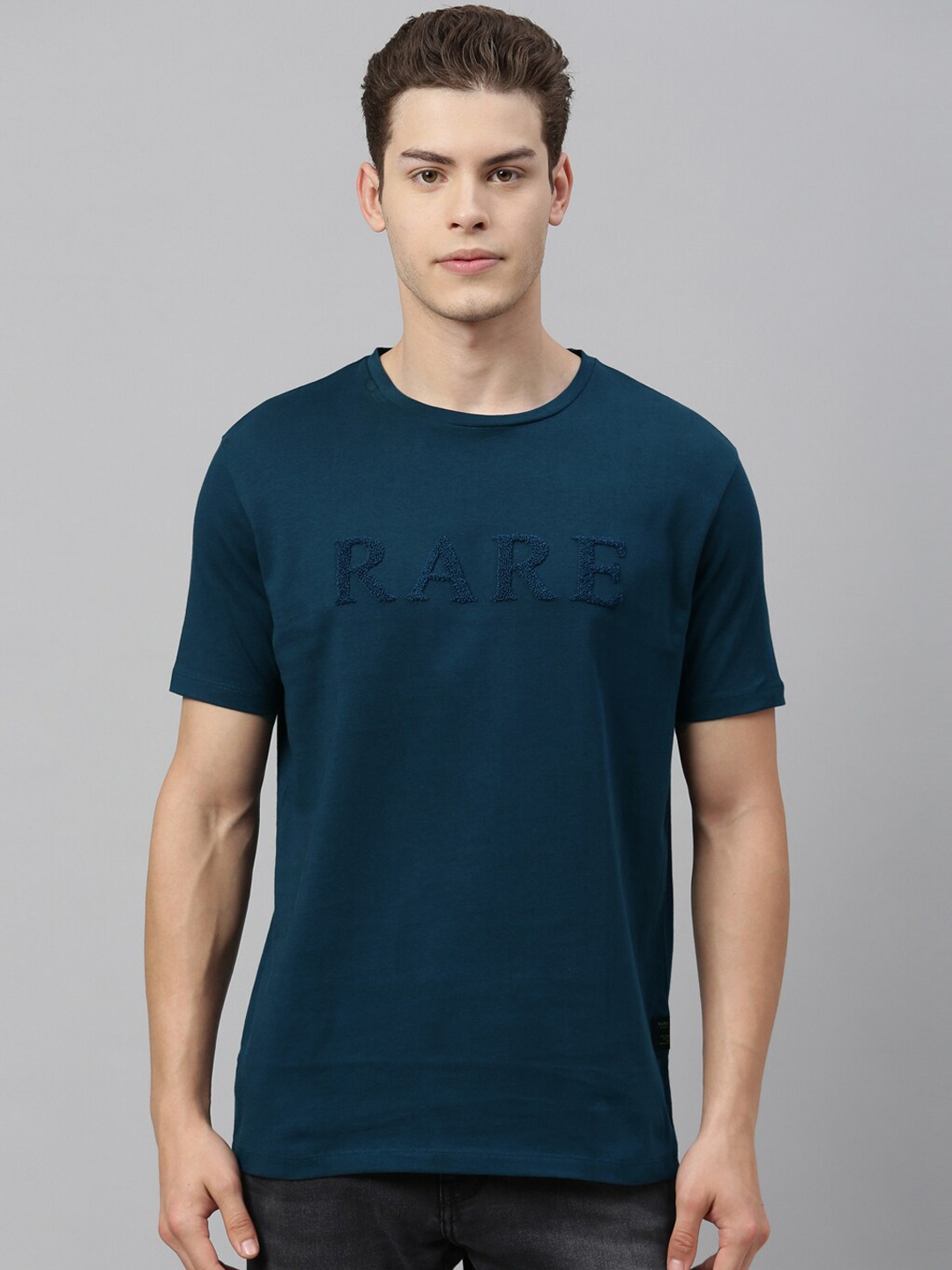 

RARE RABBIT Men Rings-4 Slim Fit Solid Polo Collar T-Shirt, Blue