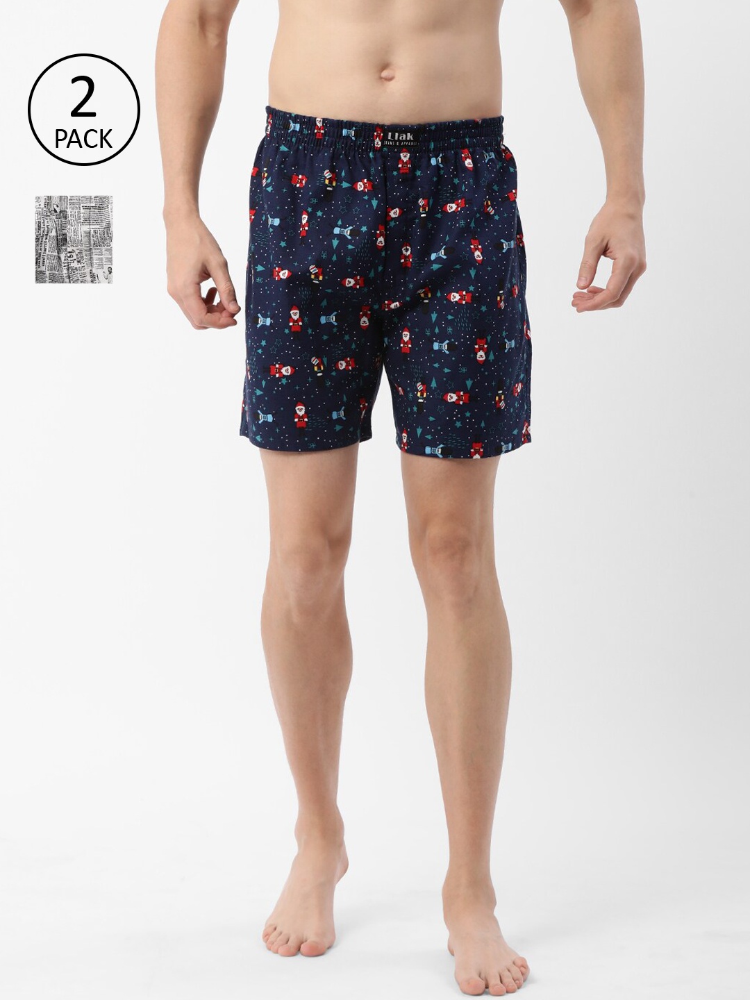 

Llak Jeans Men Pack of 2 Navy Blue & Grey Printed Pure Cotton Boxers