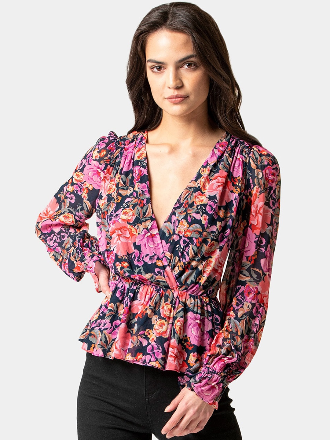 

Forever New Women Pink Printed Wrap Top