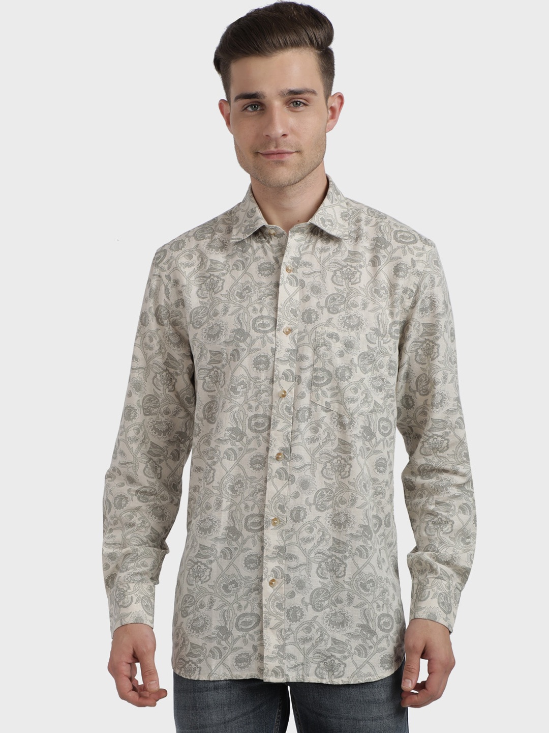 

ColorPlus Men Grey Regular Fit Printed Casual Shirt