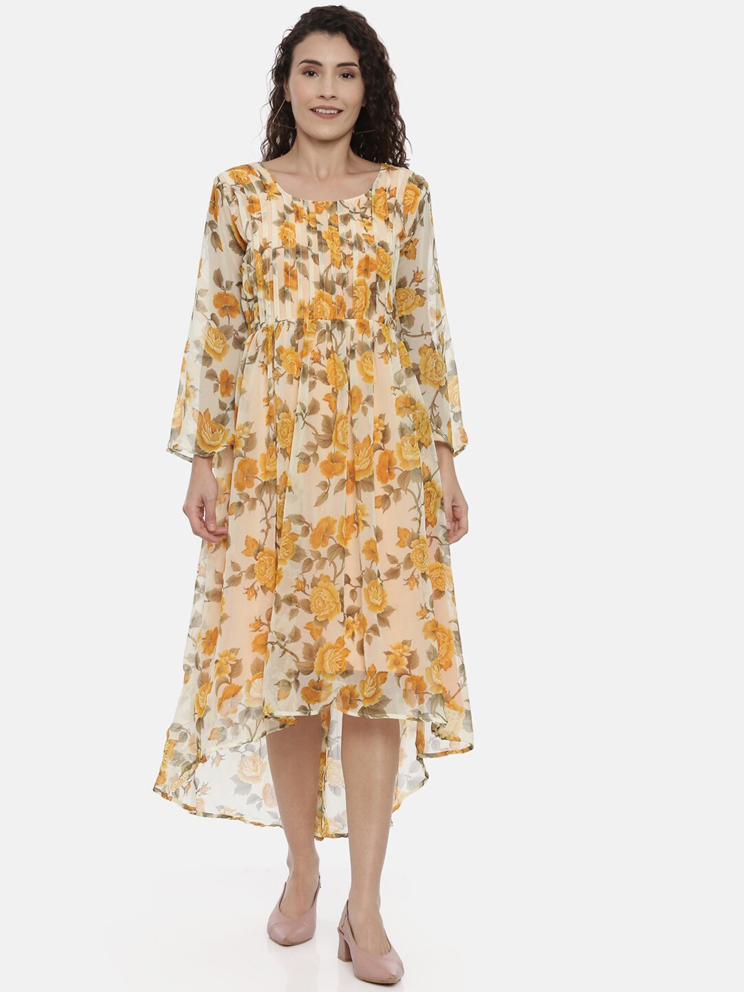 

Souchii Women Cream-Coloured Floral Printed A-Line Dress