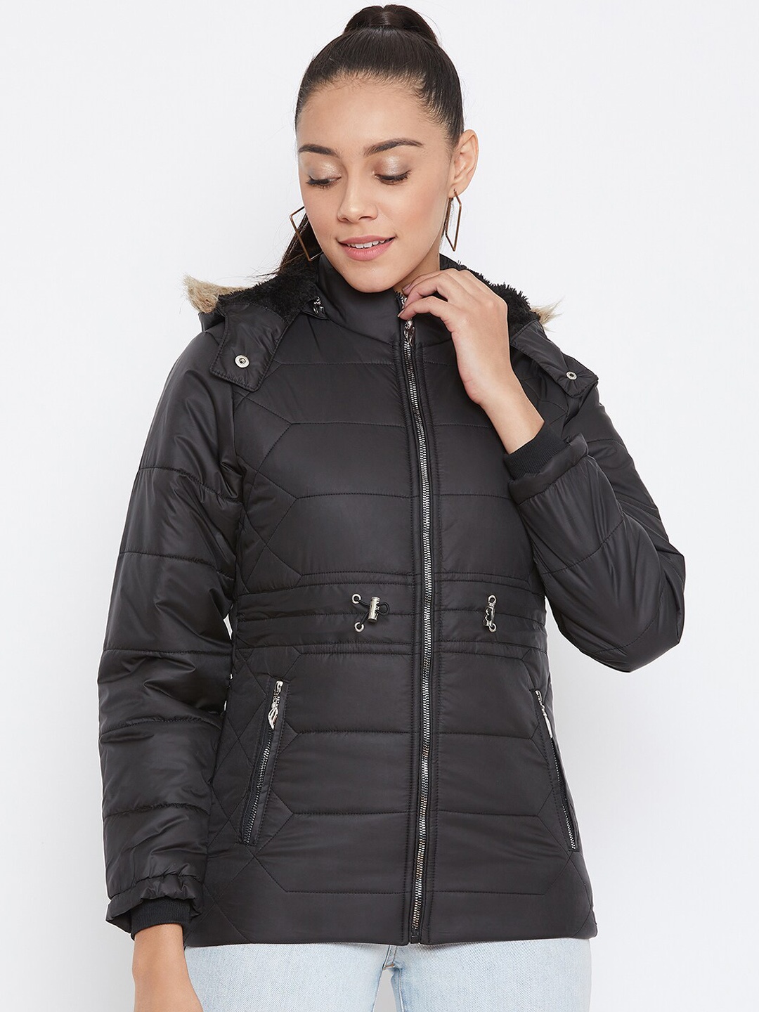 

Spirit Women Black Solid Windcheater Padded Jacket