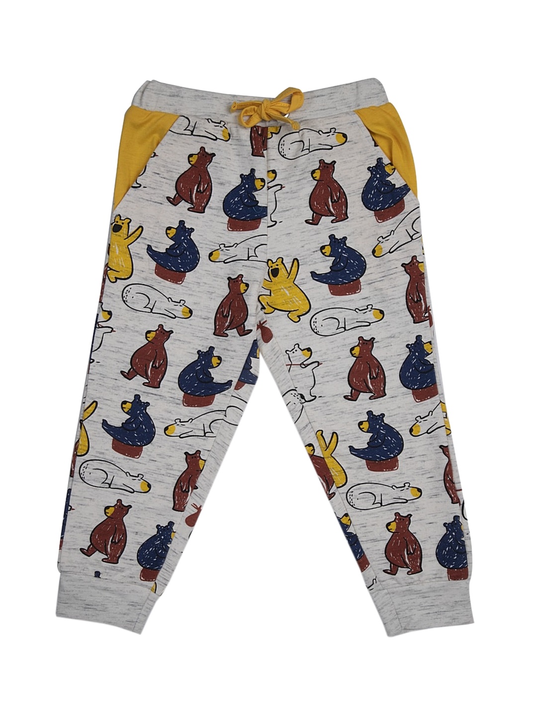 

Lazy Shark Boys Grey Melange & Yellow Printed Straight-Fit Joggers