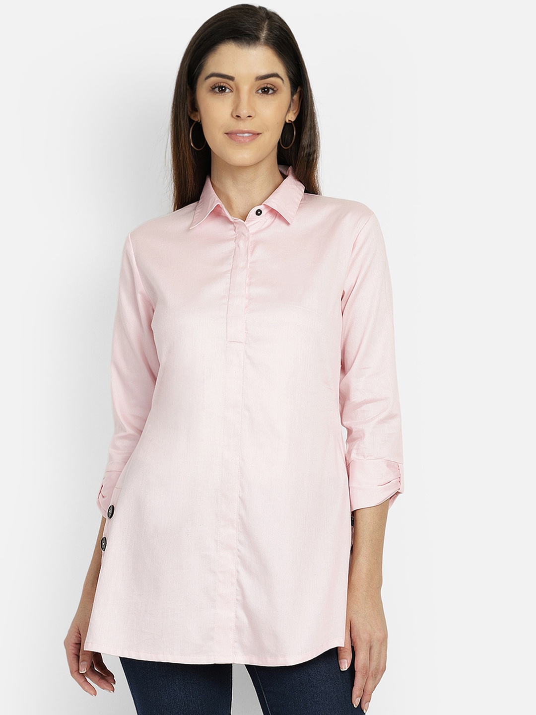 

Yaadleen Women Pink Solid Shirt Style Top
