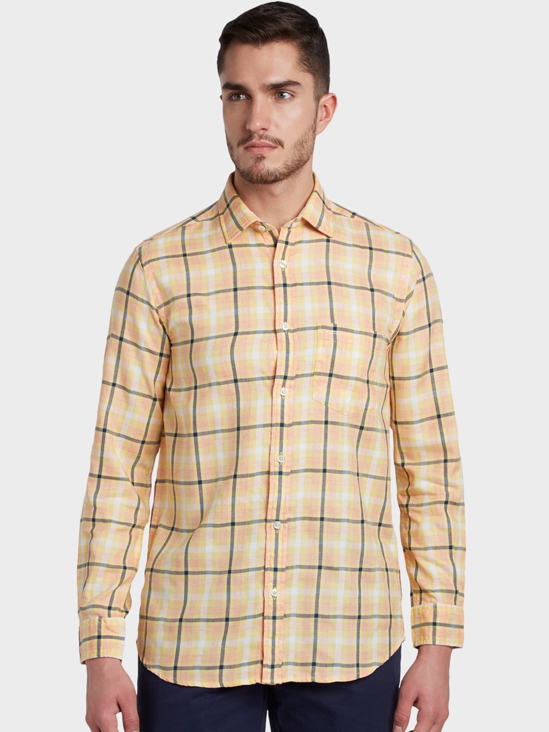 

ColorPlus Men Yellow & Black Slim Fit Checked Casual Shirt